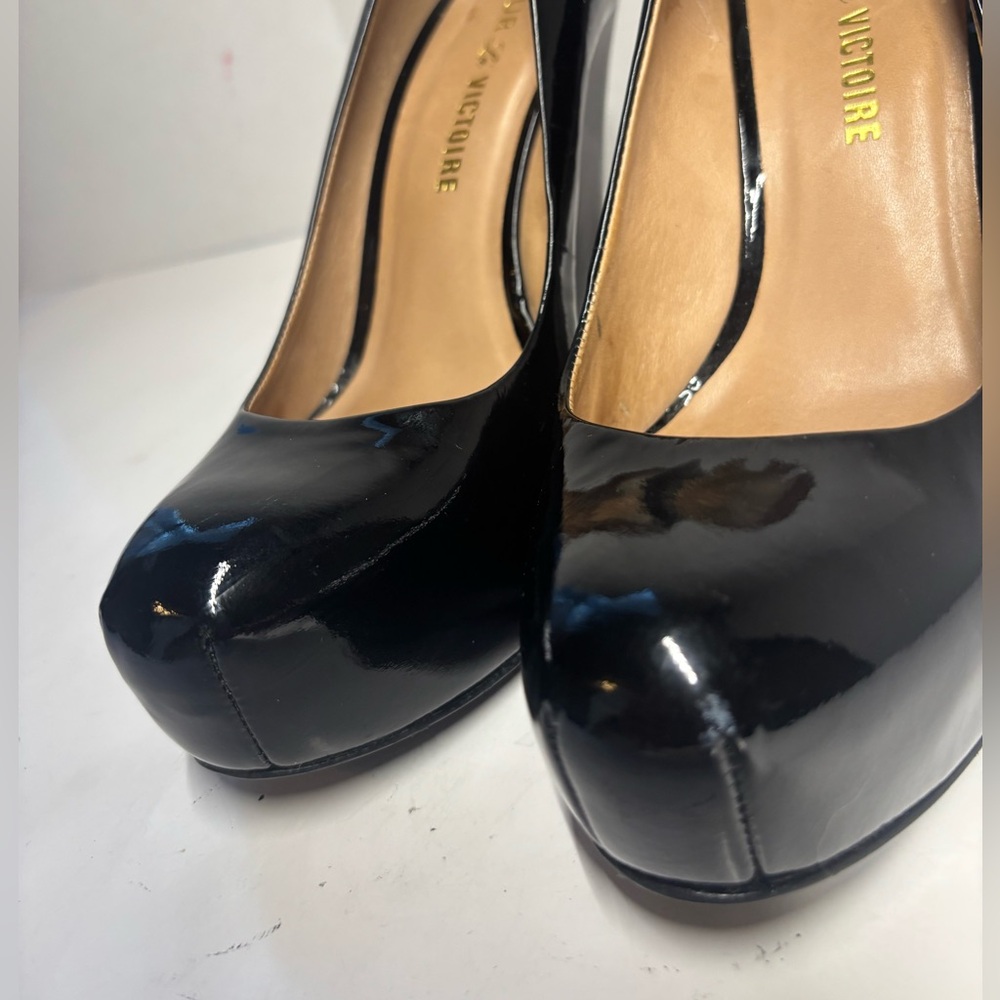 pour la victoire sleek platform shoes black patent wedge heels 7 whimsygoth punk - Picture 9 of 11